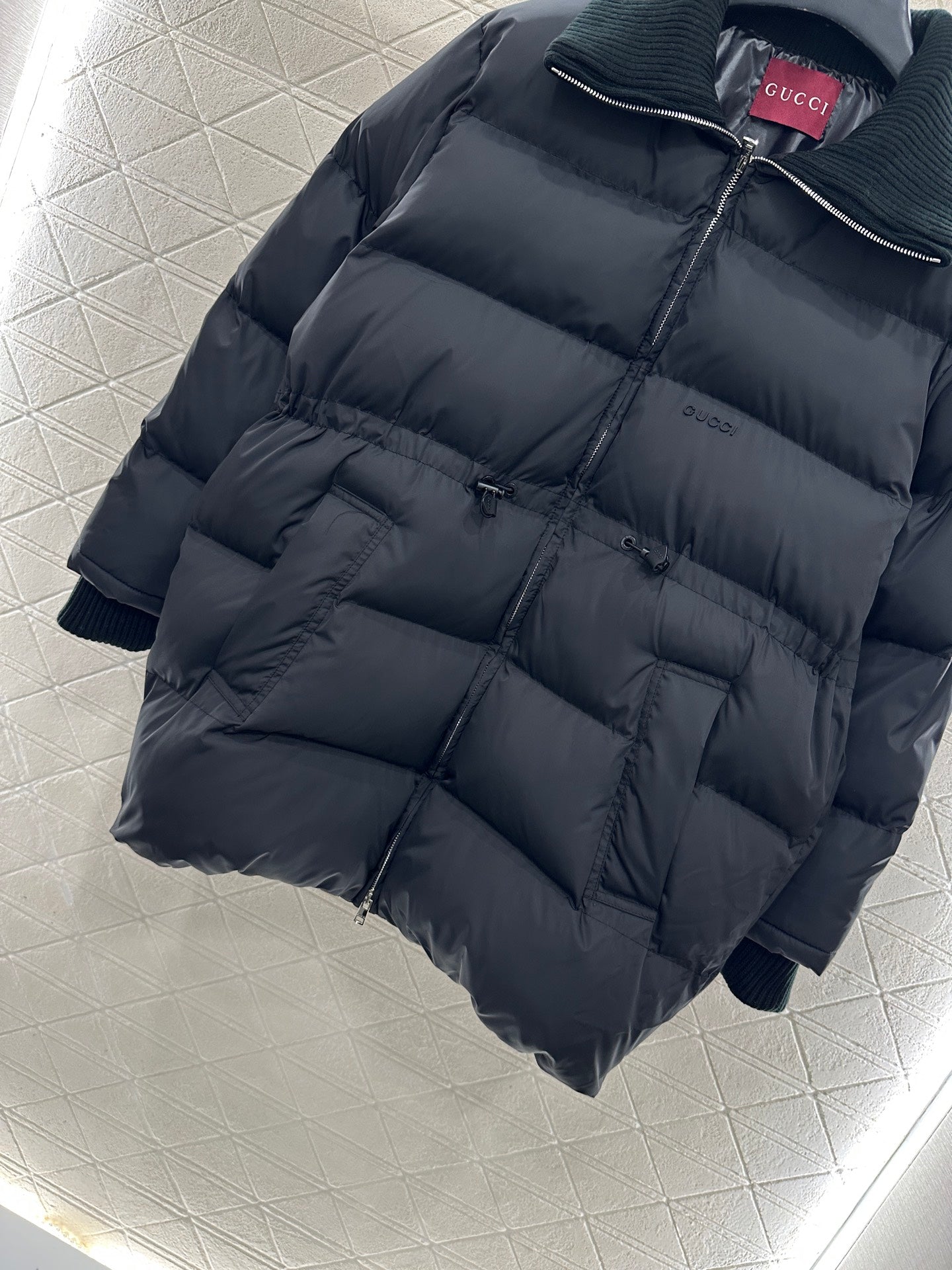 Jacquard mid length down jacket