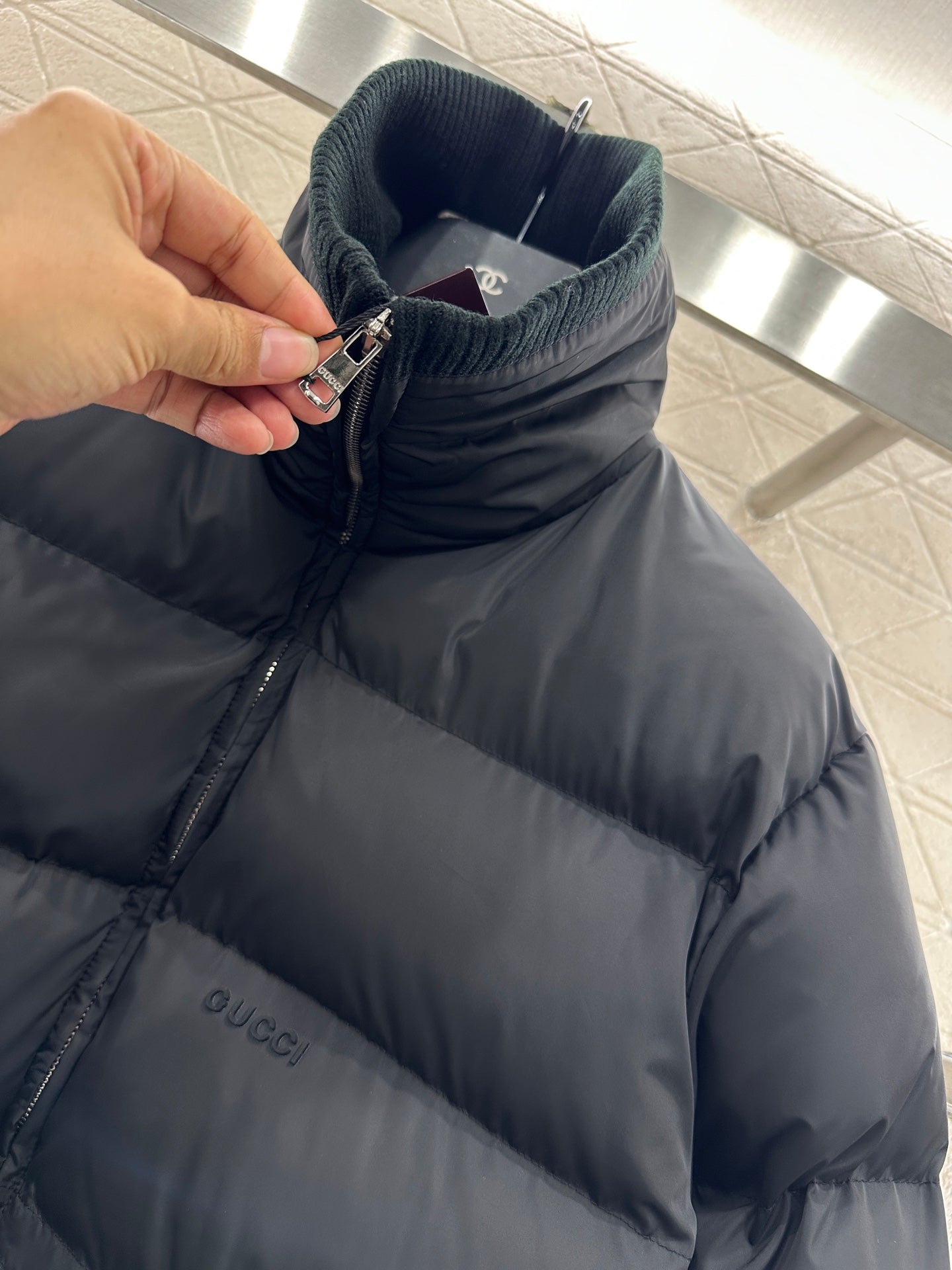 Jacquard mid length down jacket