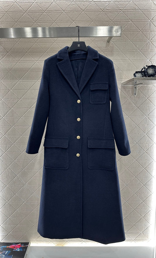 Front shoulder lapel long coat