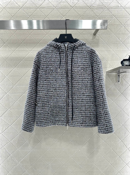 Hooded silver wire woolen jacket