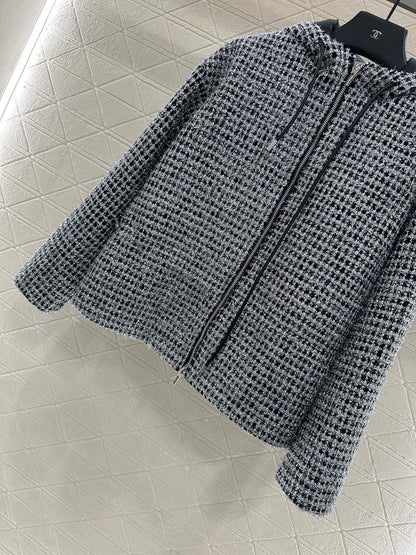 Hooded silver wire woolen jacket