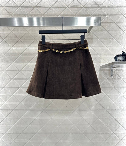 Collar suit waist chain pleated short skirt set
