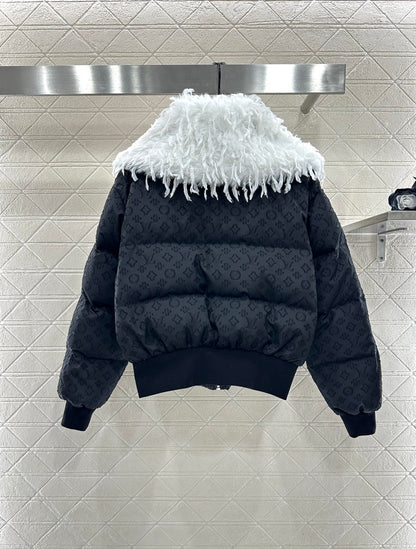 Detachable fur collar jacquard down jacket