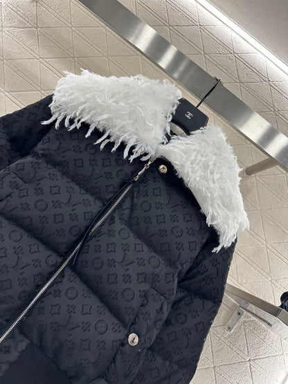 Detachable fur collar jacquard down jacket