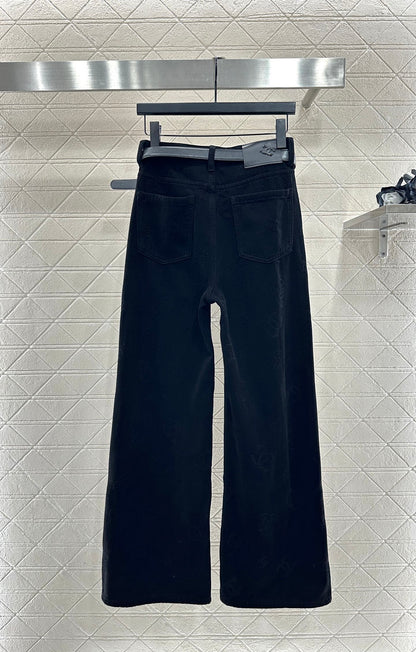 Belt jacquard denim pants