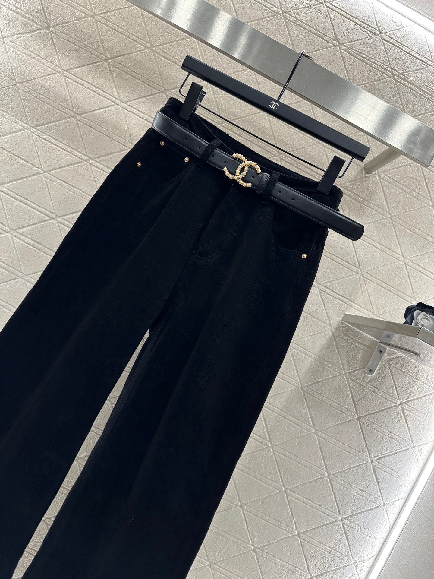 Belt jacquard denim pants