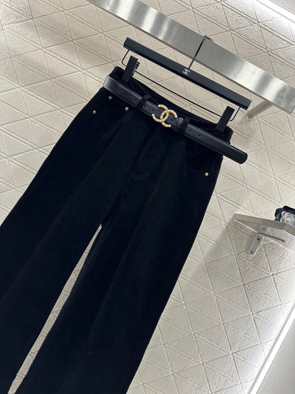 Belt jacquard denim pants