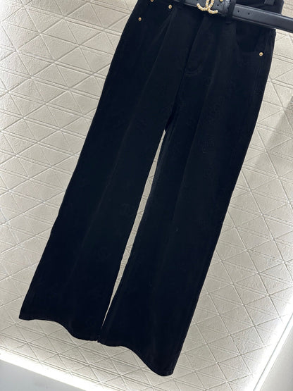 Belt jacquard denim pants