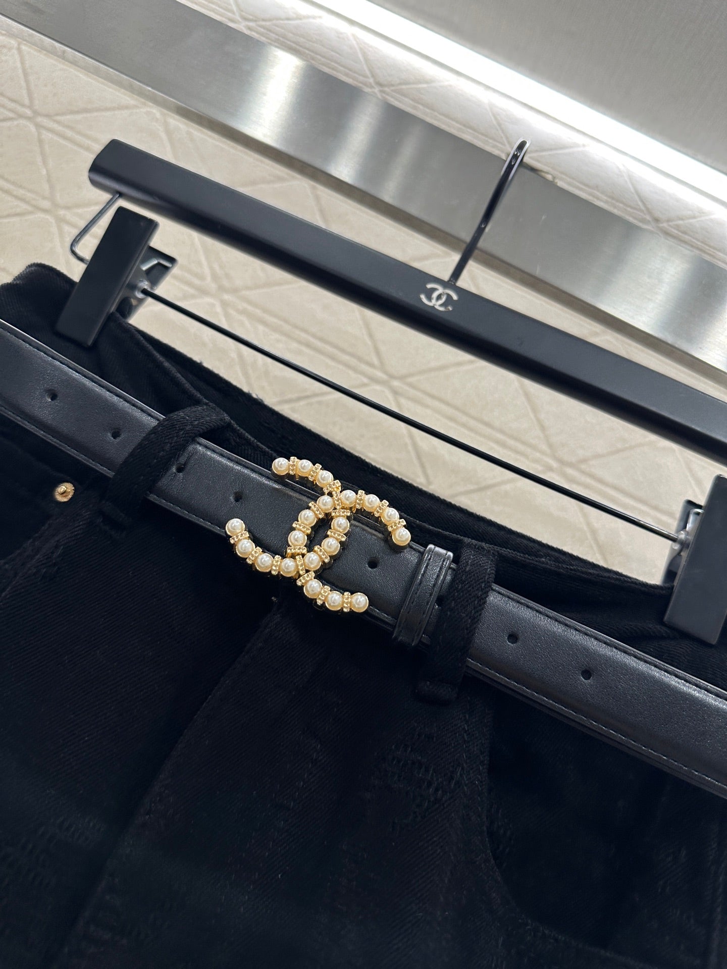 Belt jacquard denim pants