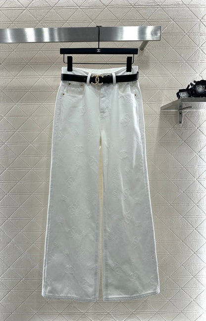 Belt jacquard denim pants