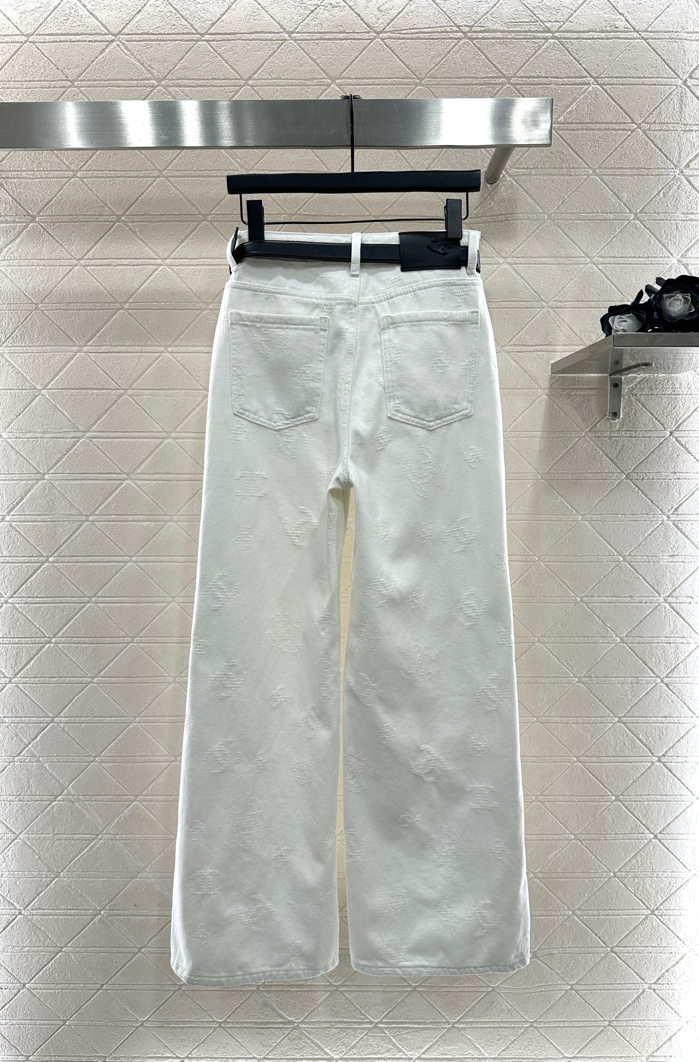 Belt jacquard denim pants