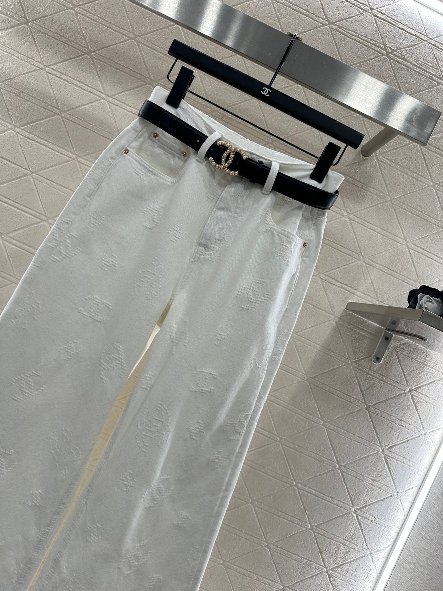 Belt jacquard denim pants