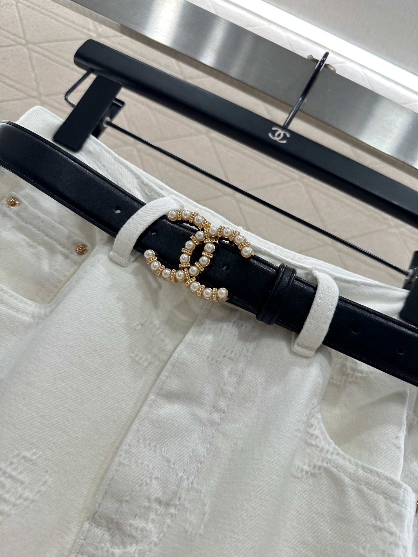 Belt jacquard denim pants