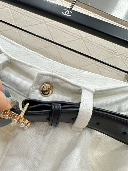 Belt jacquard denim pants