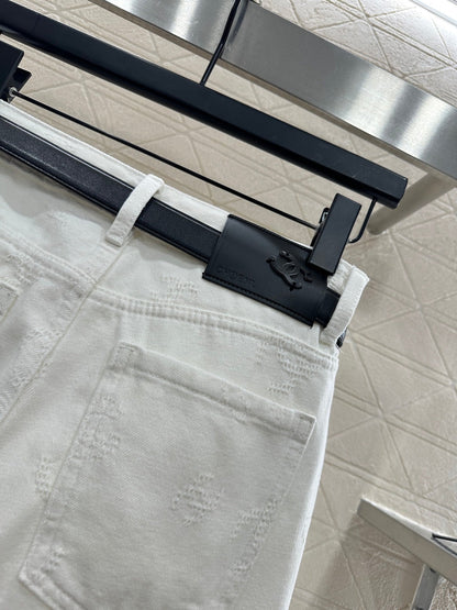 Belt jacquard denim pants