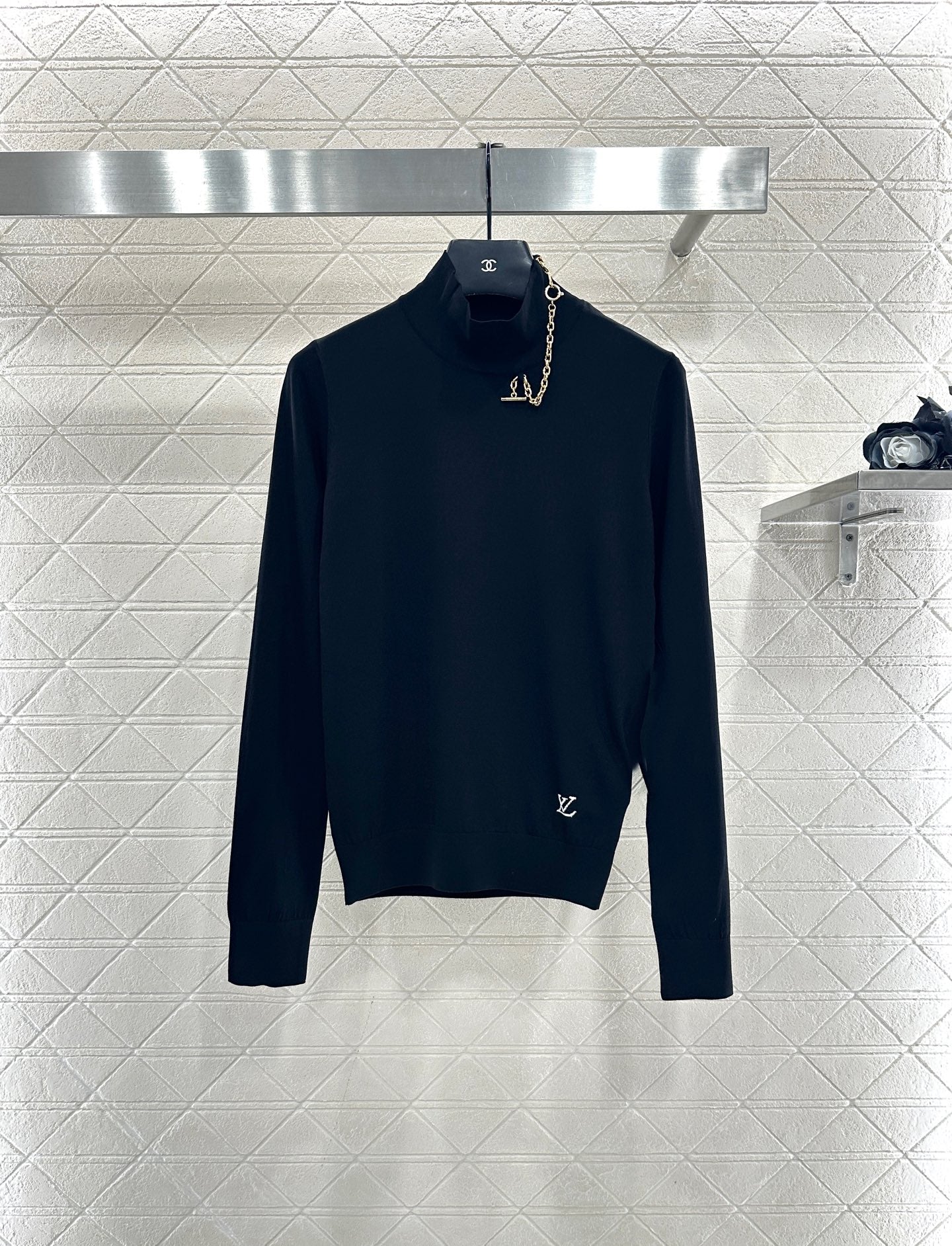 High neck chain knitted pullover sweater