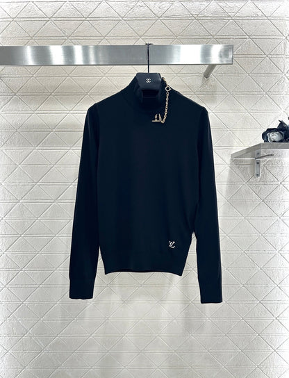 High neck chain knitted pullover sweater