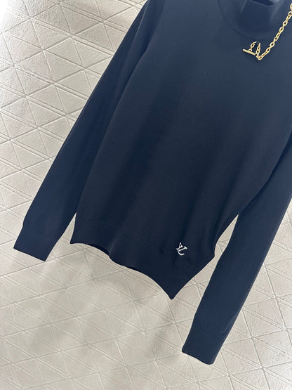 High neck chain knitted pullover sweater