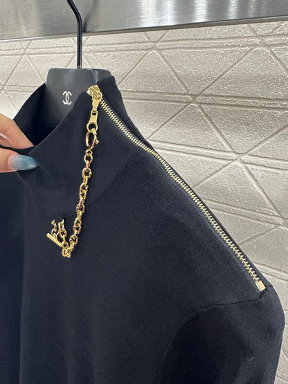 High neck chain knitted pullover sweater