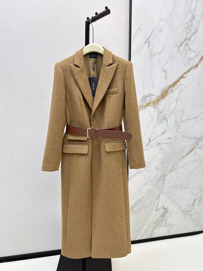 Wool herringbone patterned long coat