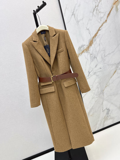 Wool herringbone patterned long coat