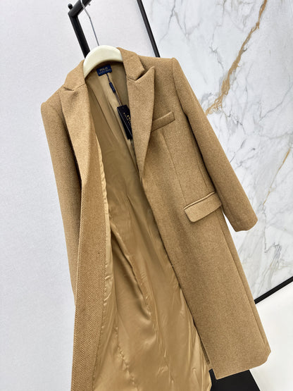 Wool herringbone patterned long coat