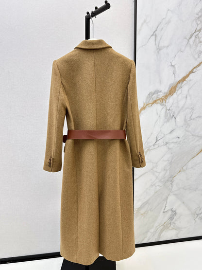 Wool herringbone patterned long coat