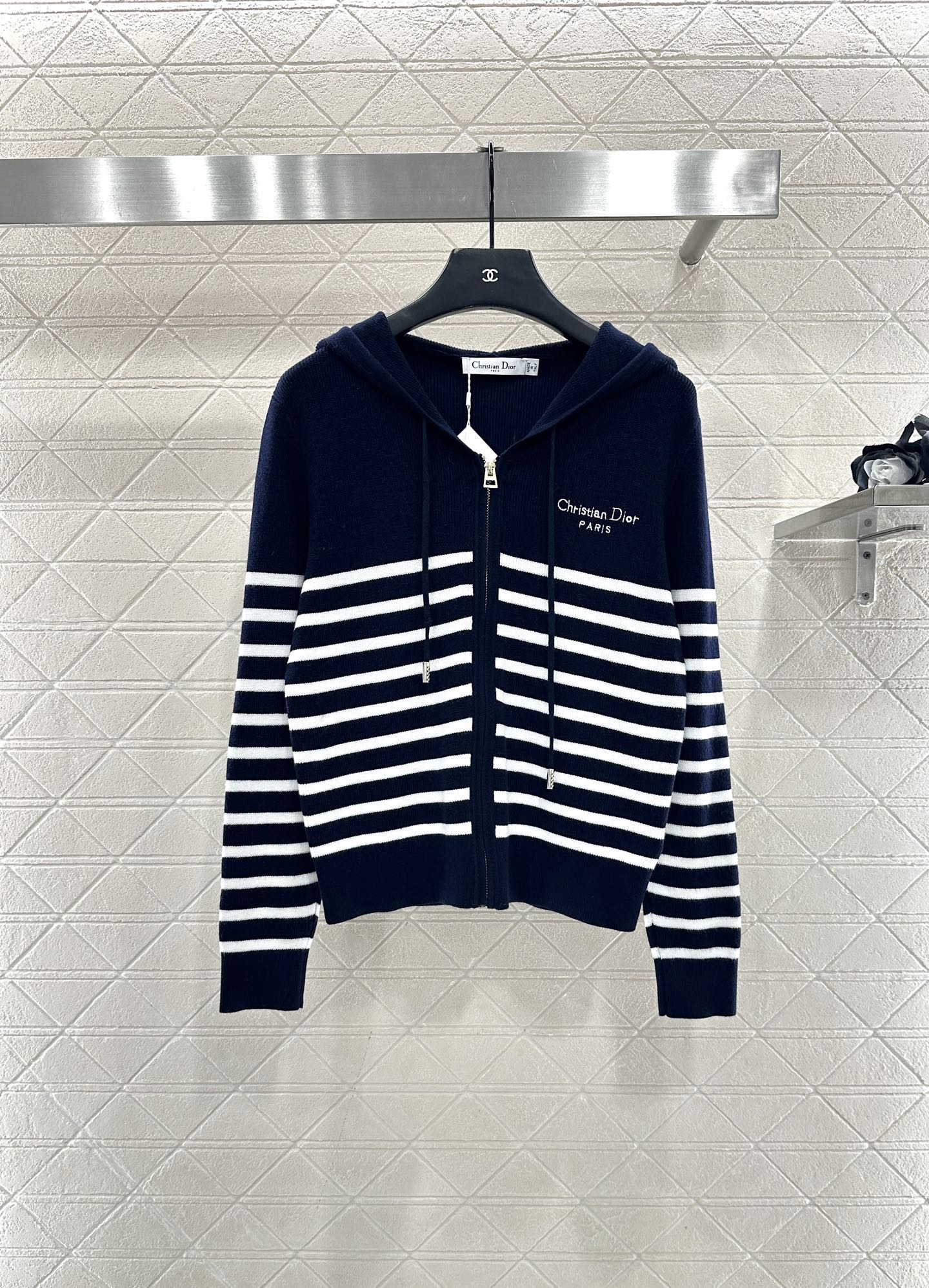 Striped knitted hooded jacket