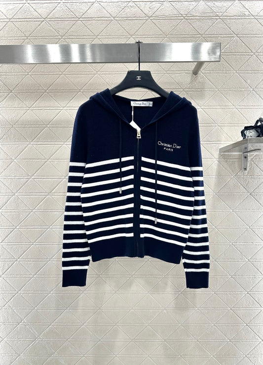 Striped knitted hooded jacket