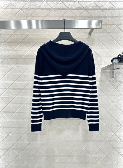 Striped knitted hooded jacket
