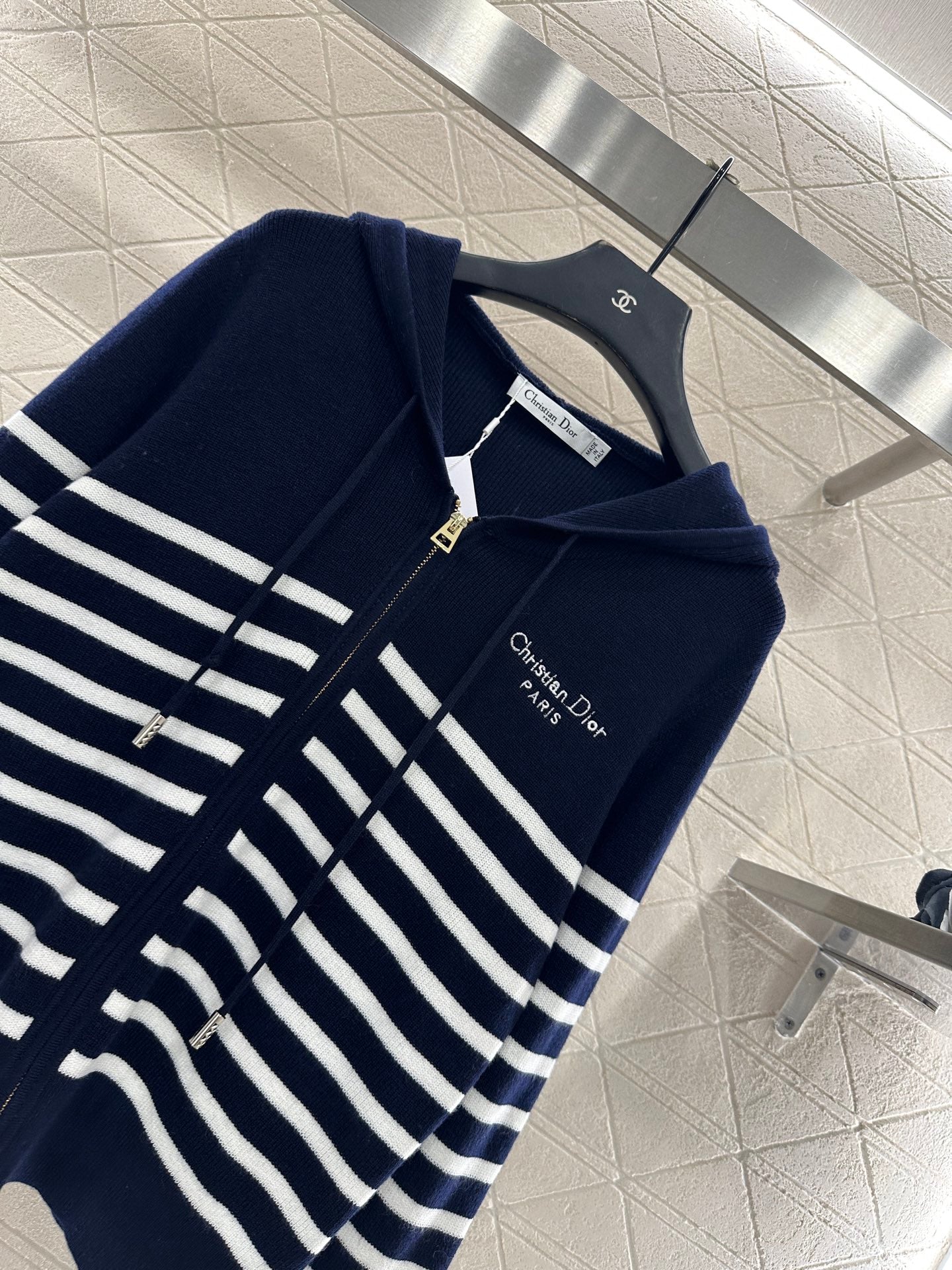 Striped knitted hooded jacket