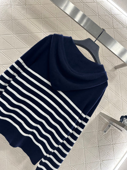 Striped knitted hooded jacket