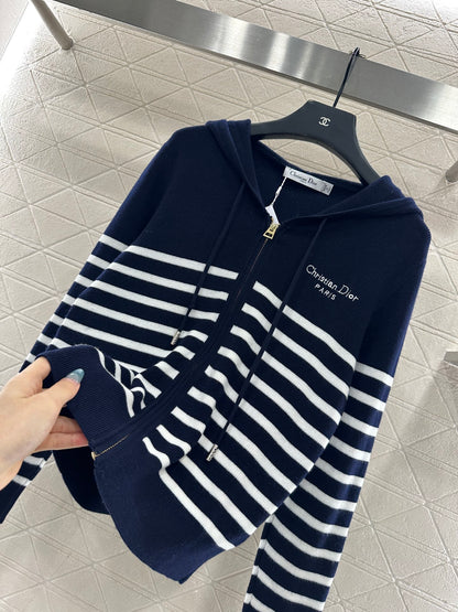 Striped knitted hooded jacket