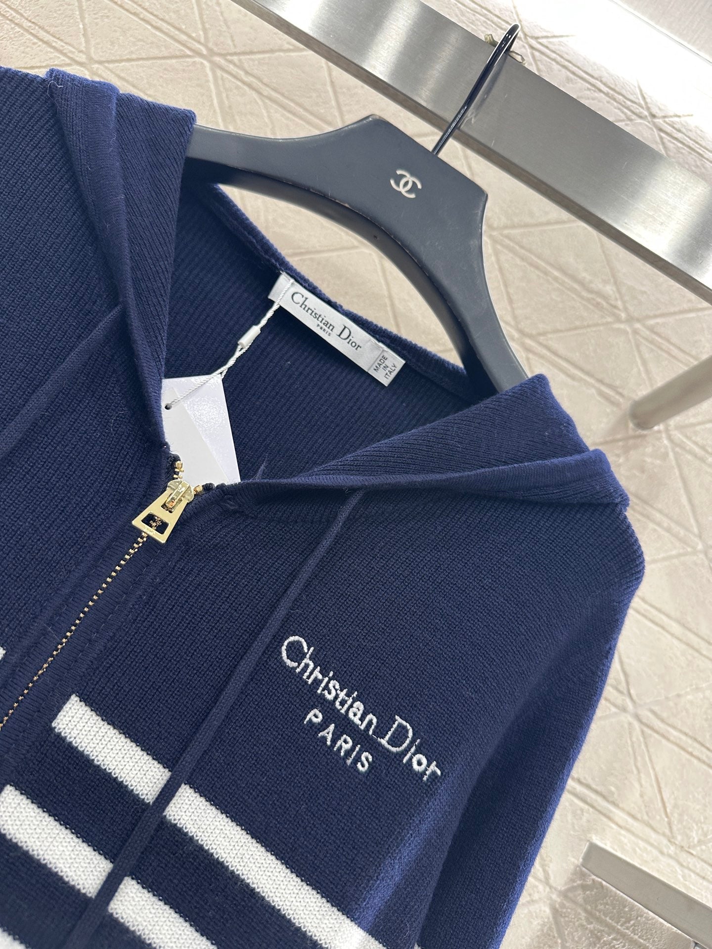 Striped knitted hooded jacket