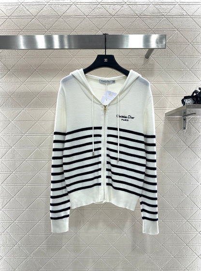 Striped knitted hooded jacket