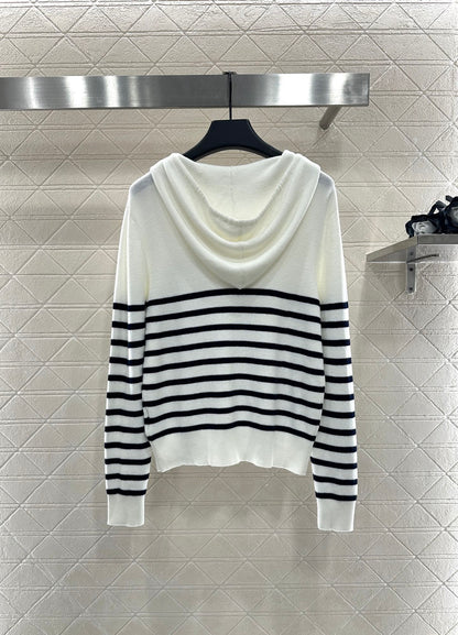 Striped knitted hooded jacket
