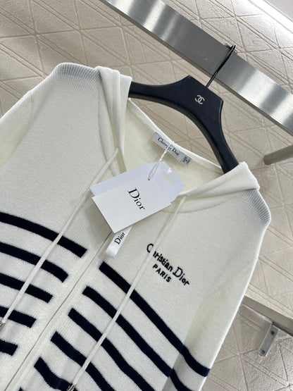 Striped knitted hooded jacket