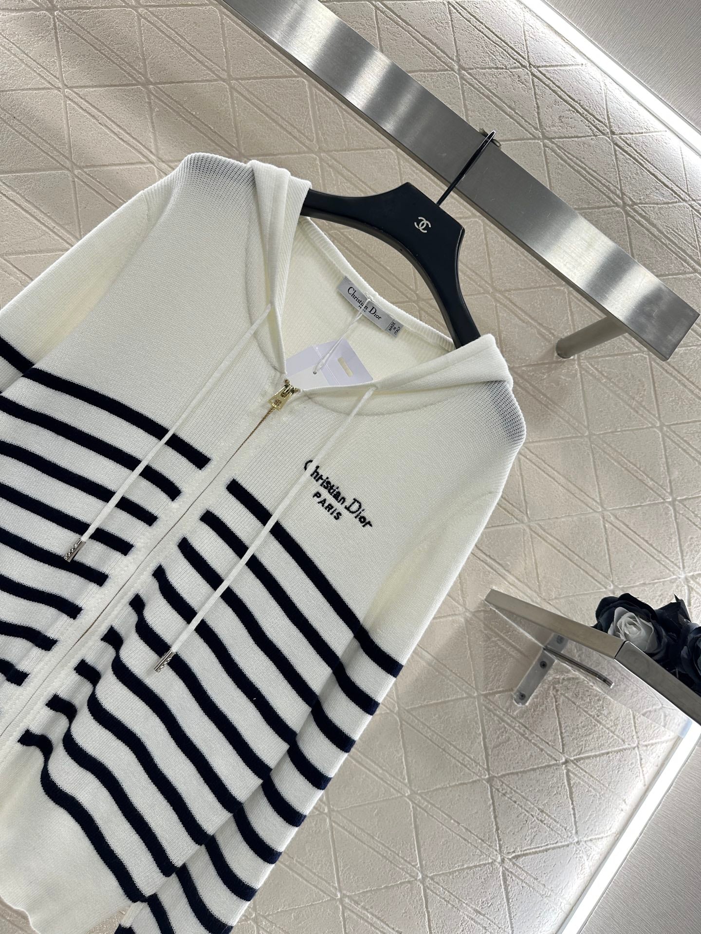 Striped knitted hooded jacket