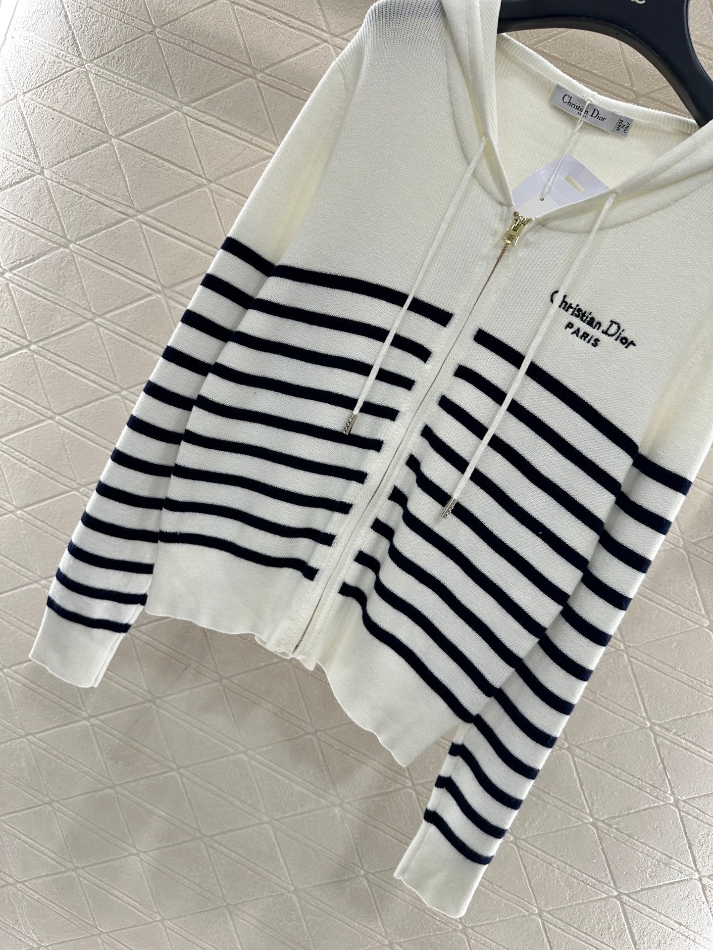 Striped knitted hooded jacket