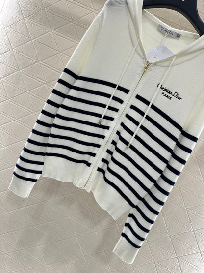 Striped knitted hooded jacket