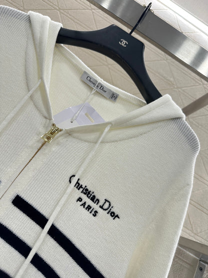 Striped knitted hooded jacket