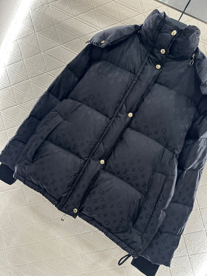 Detachable hooded jacquard down jacket