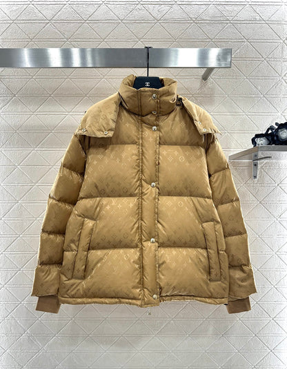 Detachable hooded jacquard down jacket