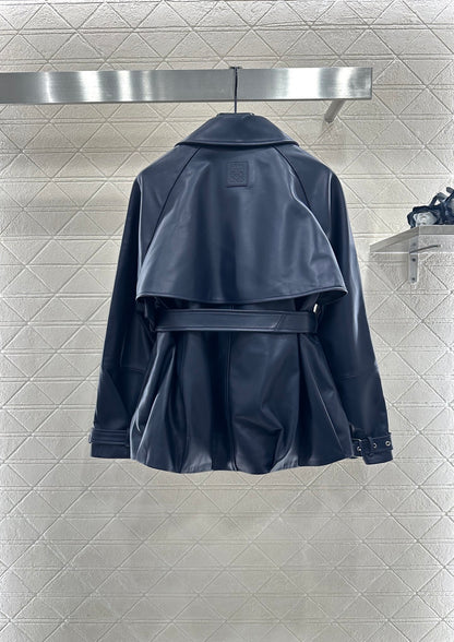 Belt shawl leather jacket