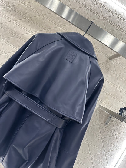 Belt shawl leather jacket