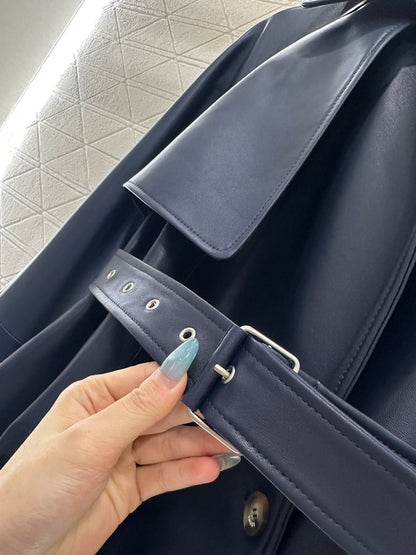 Belt shawl leather jacket