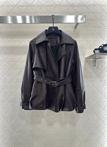 Belt shawl leather jacket