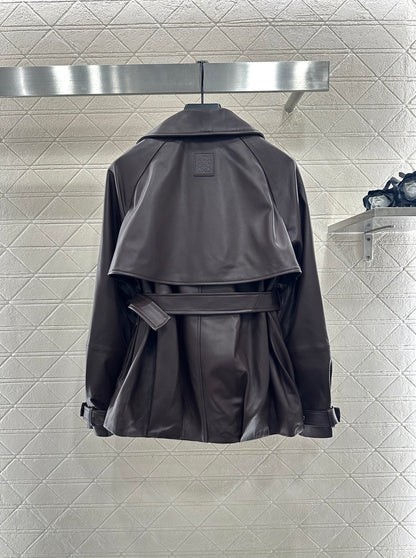 Belt shawl leather jacket