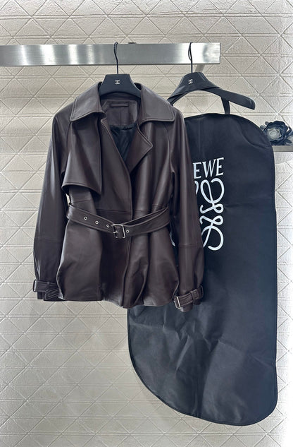 Belt shawl leather jacket