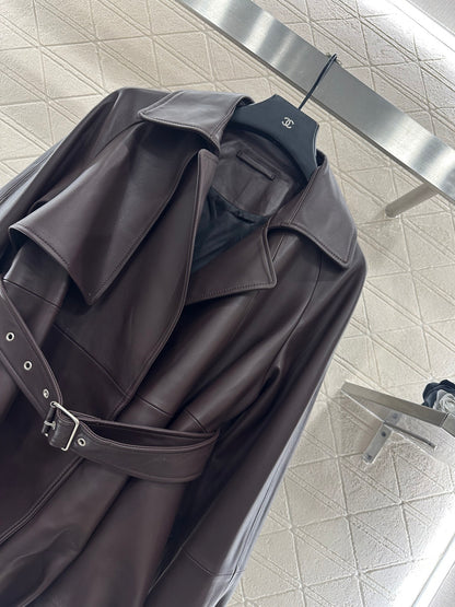 Belt shawl leather jacket